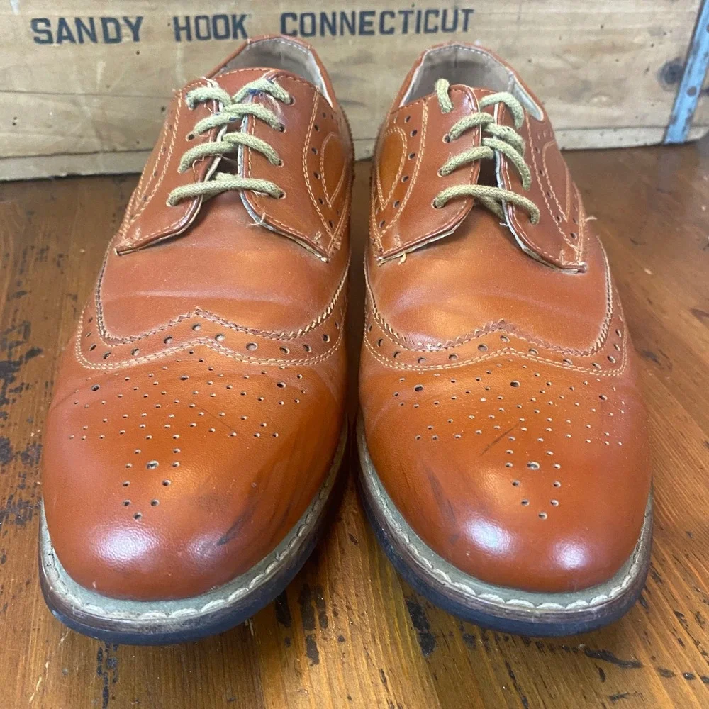 Bruno Marc‎ Prince 03 Mens Size 7.5 Brown Leather Wingtip Oxford Brogue Shoes